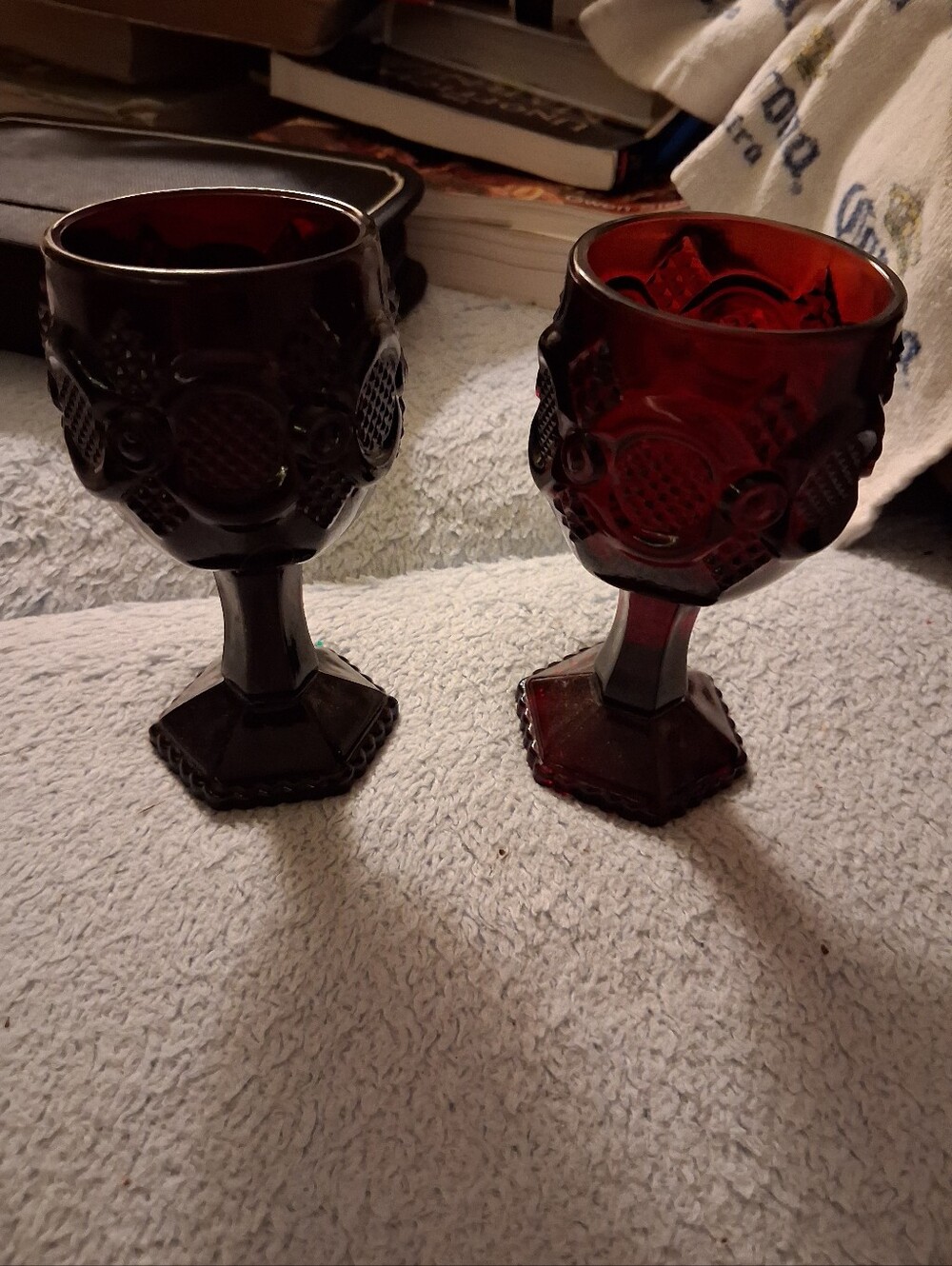 Pair of 1876  Cape Cod Ruby Red Pressed Glass Goblets